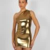 One Shoulder Ruched Metallic Mini Dress Gold -LoafLuxe Shop kaiia02.050555copy