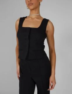 Tailored Square Neck Top Black -LoafLuxe Shop kaiia02.052896copy