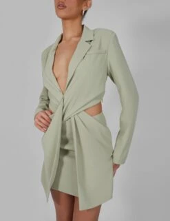 Twist Front Blazer Dress Sage -LoafLuxe Shop kaiia02.052990