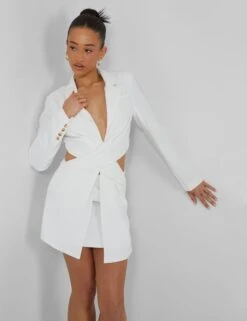 Twist Front Blazer Dress Ivory -LoafLuxe Shop kaiia02.053070