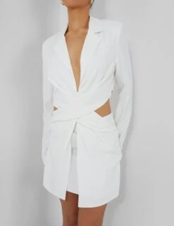 Twist Front Blazer Dress Ivory -LoafLuxe Shop kaiia02.053091