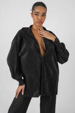 Oversized Plisse Shirt Black -LoafLuxe Shop kaiia11.10 1003