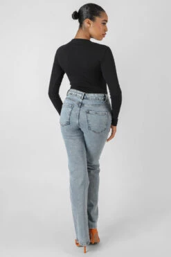 Front Button Long Sleeve Ribbed Bodysuit Black -LoafLuxe Shop kaiia11.10 135