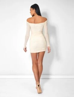 Glitter Mesh Cutaway Mini Dress Nude -LoafLuxe Shop kaiia20807