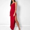 Cowl Neck Extreme Split Slinky Maxi Dress Red -LoafLuxe Shop kaiia20810