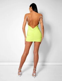 Diamante Extreme Strap Slinky Mini Dress Lime -LoafLuxe Shop kaiia20890copy