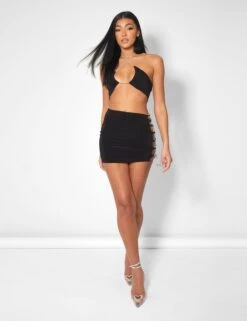Diamante Rope Slinky Mini Skirt Black -LoafLuxe Shop kaiia20923