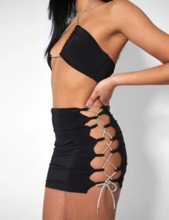 Diamante Rope Slinky Mini Skirt Black -LoafLuxe Shop kaiia20941