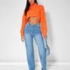 Roll Neck Cropped Cable Knitted Jumper Orange -LoafLuxe Shop kaiia21203