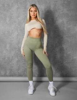 KAIIA PREMIUM RIB SEAMLESS LEGGINGS KHAKI -LoafLuxe Shop kaiiajan0011Jan262023copy