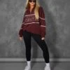 MANHATTAN SLOGAN HALF ZIP PULLOVER SWEATSHIRT BURGUNDY -LoafLuxe Shop kaiiajan00166Jan262023copy