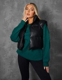 Pu Cropped Gilet Black