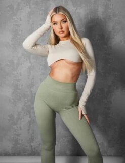 KAIIA PREMIUM RIB SEAMLESS LEGGINGS KHAKI -LoafLuxe Shop kaiiajan0021Jan262023copy