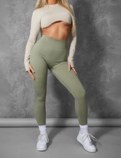 KAIIA PREMIUM RIB SEAMLESS LEGGINGS KHAKI -LoafLuxe Shop kaiiajan0024Jan262023copy