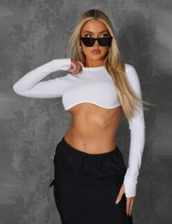 Long Sleeve Underbust Crop Top White -LoafLuxe Shop kaiiajan00295Jan262023copy2