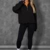 Oversized Half Zip Pullover Pocket Front Sweatshirt Black -LoafLuxe Shop kaiiajan0109Jan262023