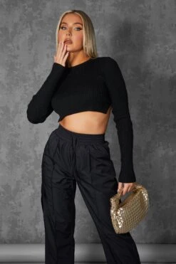 Open Chain Back Knitted Crop Top Black -LoafLuxe Shop kaiiajan0155Jan262023