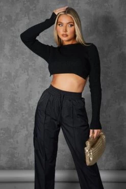 Open Chain Back Knitted Crop Top Black -LoafLuxe Shop kaiiajan0158Jan262023