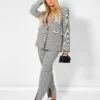 Houndstooth Straight Leg Split Hem Trousers -LoafLuxe Shop kaiiajan202300252