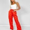 Split Hem Satin Elasticated Waist Joggers Red -LoafLuxe Shop kaiiajan202300481
