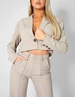 Oversized Boxy Cropped Blazer Stone -LoafLuxe Shop kaiiajan202301181copy