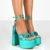 Leo Edition Teal Metallic Platform High Heels -LoafLuxe Shop leoeditiongreenfront