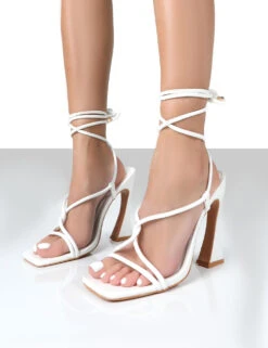Lori White Strappy Lace Up Square Toe Heels -LoafLuxe Shop loriwhitedetail