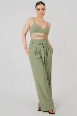 Premium Tie Wrap Detail Bralet Sage -LoafLuxe Shop mtop0021 4475