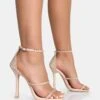 Golda Nude Diamante Strappy Barely There Square Toe Stiletto Heels -LoafLuxe Shop new