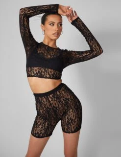 Second Skin Lace Long Sleeve Fitted T-shirt Black -LoafLuxe Shop pdc21.034638Mar212023copy