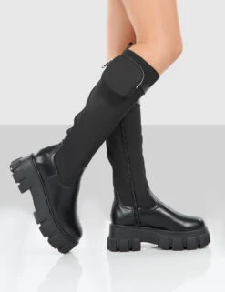 Showing Up Wide Fit Black Nylon Chunky Sole Pocket Detail Knee High Boots -LoafLuxe Shop showingupblackwalking fc9ad109 ea95 4487 ba26 80d9fa1f6413