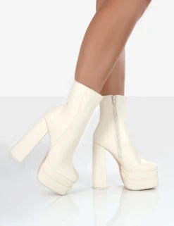 Supine Wide Fit Ecru Pu Chunky Platform High Heeled Block Ankle Boots -LoafLuxe Shop supineecruwalking 7dc668c9 c32c 4ecb b2d0 5bfa9076a2f5