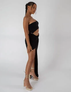 Split Side Bandeau Slinky Maxi Dress Black -LoafLuxe Shop test2