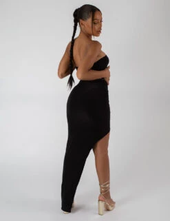 Split Side Bandeau Slinky Maxi Dress Black -LoafLuxe Shop test3
